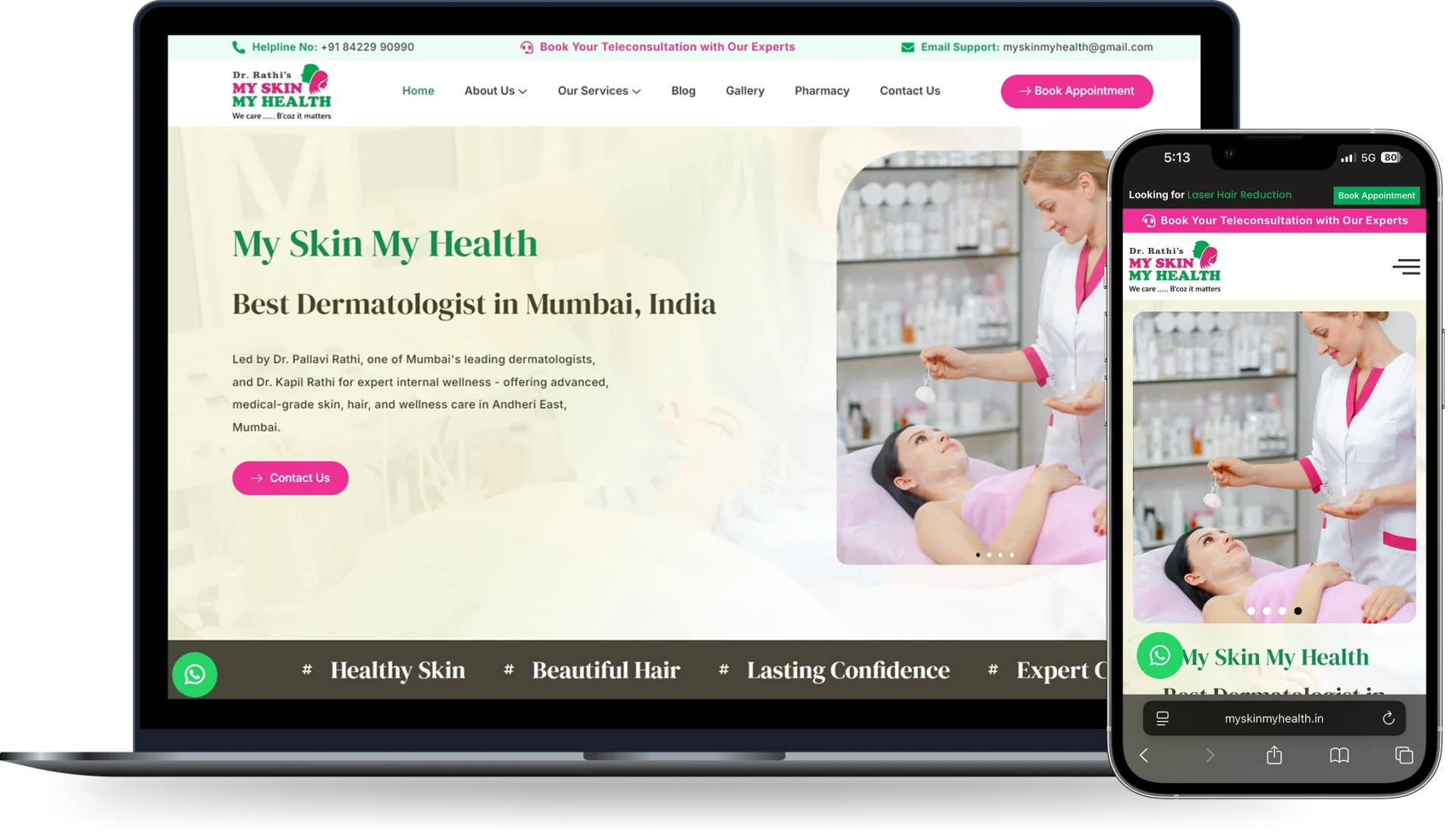 Website Development for Dermatology & Skin Care Clinic in Mumbai – My Skin My Health